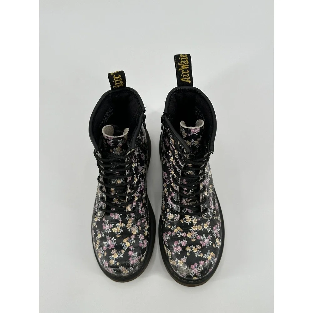Dr Marten's Combat Boot Youth Girl Delaney‎ Black Flower Print Size US 3 UK 2